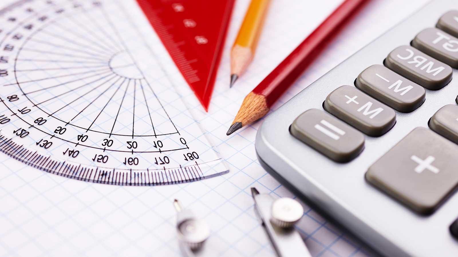 pencils, protractor,  calculator and compass used by mathematics students at Clarkson University